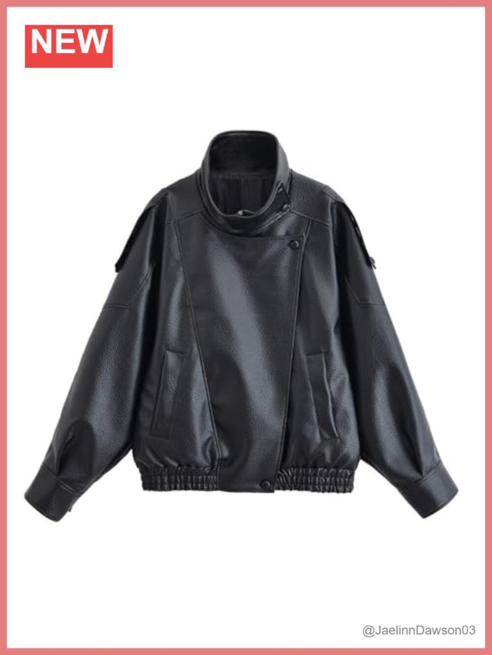 Oversized Faux Leather Moto Jacket Zip Up High Collar Bomber Coat